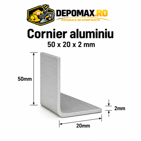 Cornier aluminiu 50 x 20 x 2 mm, 6 metri (EN AW-6060)